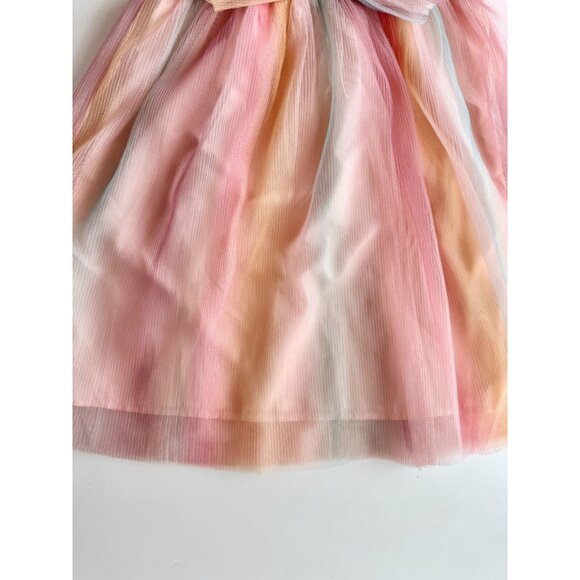 NWT Girls' H&M Pink Orange Rainbow Pleated Tulle V-Neck Babydoll Dress, Size 10 - Picture 3 of 11
